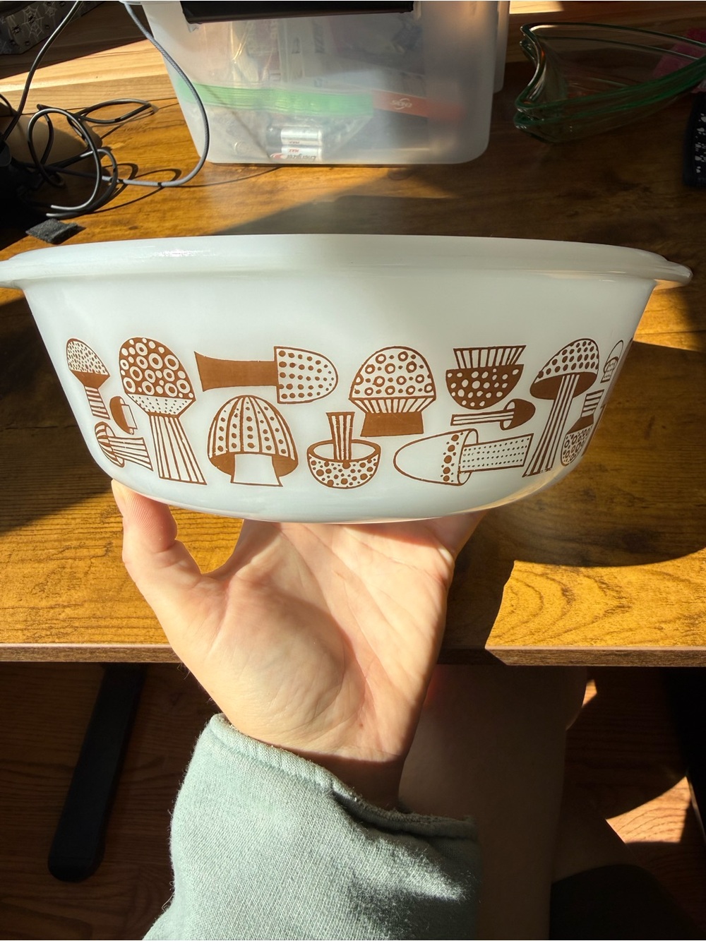 Vintage Glasbake Mushroom Milk Glass Bowl / casserole dish